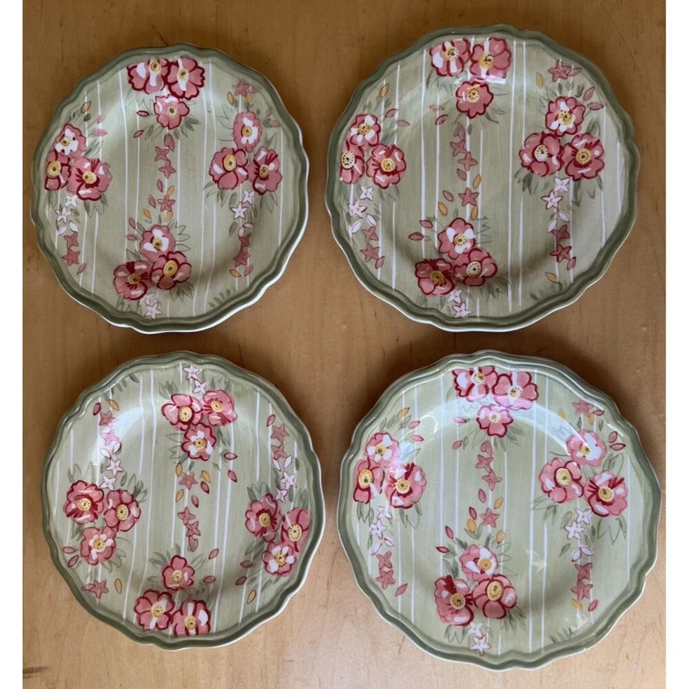 Pier 1 Audrey 8.5” Lunch Salad Plates Cottagecore Hand Painted Floral Set (4)